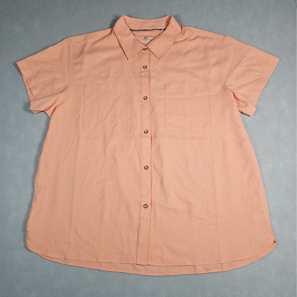 World Wide Sportsman Mens Peach Button Up Short Sleeve Fishing Shirt Size XL